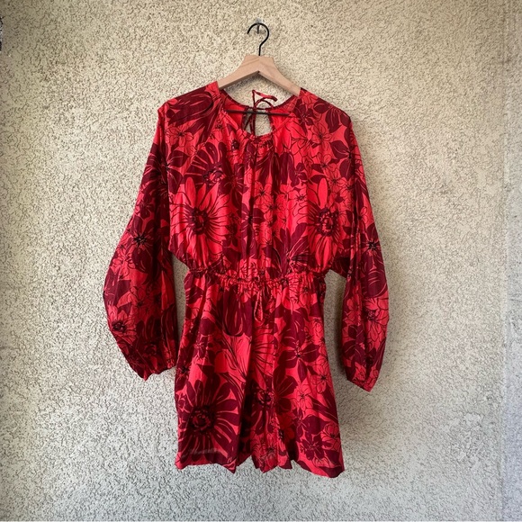 Faithfull the Brand Red Floral Romper Alba playsuit 8 - Picture 3 of 13